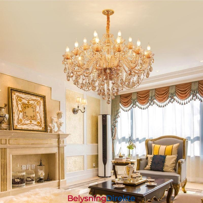 Europeisk Krystalllysekrone Luksuriøs Konjakkfarget Anhengslampe