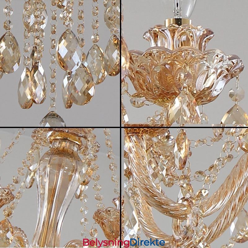 Europeisk Krystalllysekrone Luksuriøs Konjakkfarget Anhengslampe