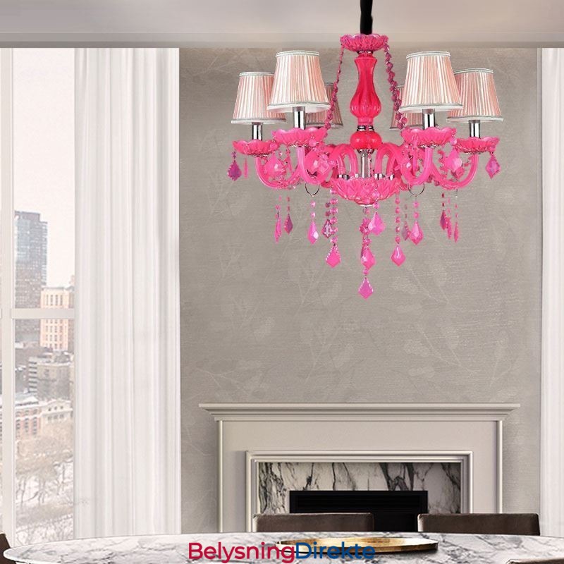 Europeisk Stil Krystalllysekrone Rosa Anhengslampe Romantisk
