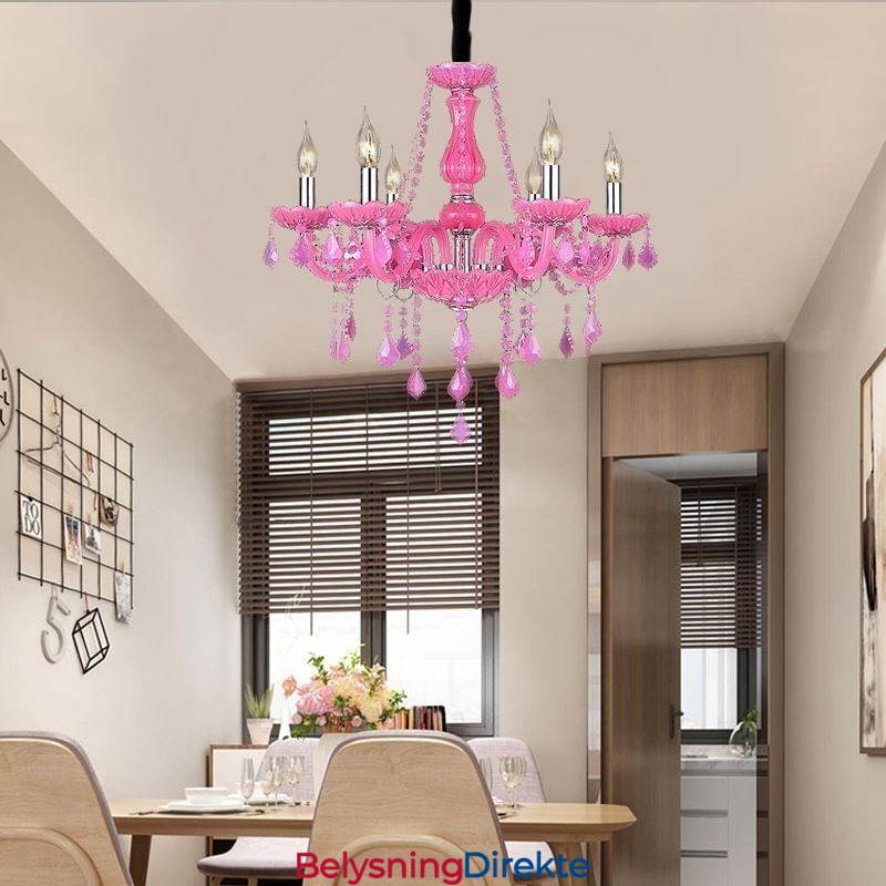 Europeisk Stil Krystalllysekrone Rosa Anhengslampe Romantisk
