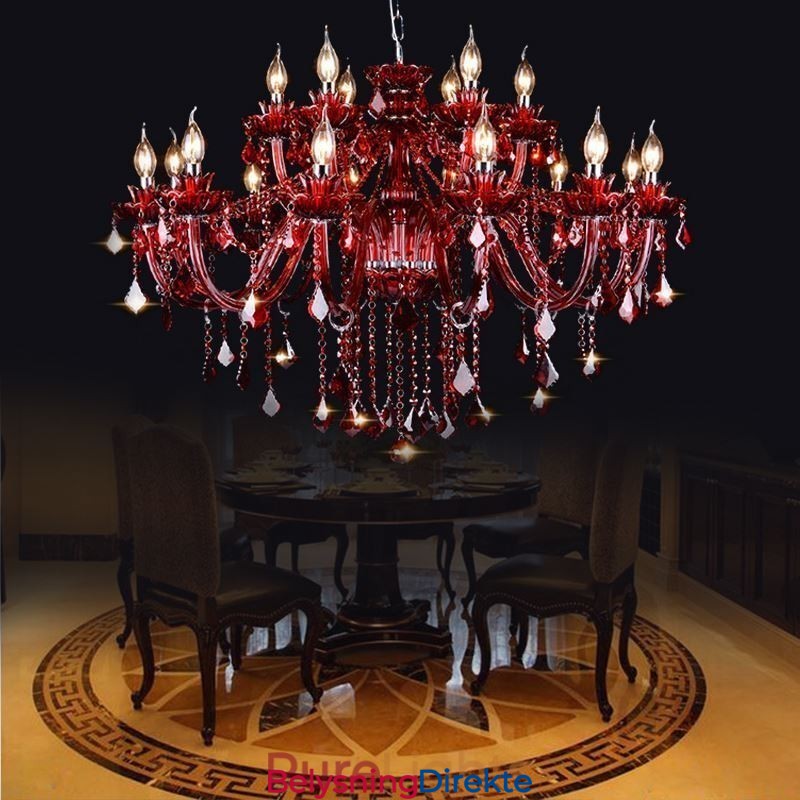 Europeisk Krystalllysekrone I Rød Farge Anhengslampe