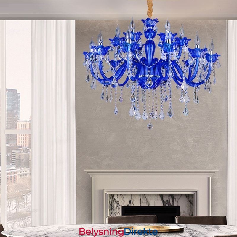 Krystalllysekrone I Europeisk Stil, Blå Krystallglass-Anhengslampe