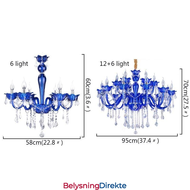 Krystalllysekrone I Europeisk Stil, Blå Krystallglass-Anhengslampe