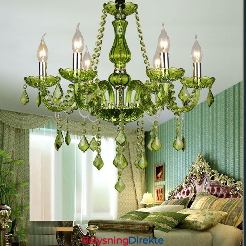 Krystalllysekrone I Europeisk Stil, Unik Grønn Anhengslampe