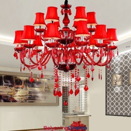 Krystalllysekrone Europeisk Rødfarget Pendellampe