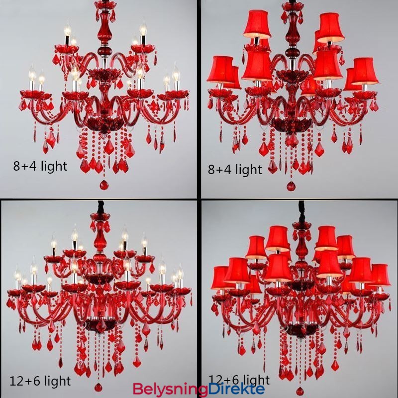 Krystalllysekrone Europeisk Rødfarget Pendellampe