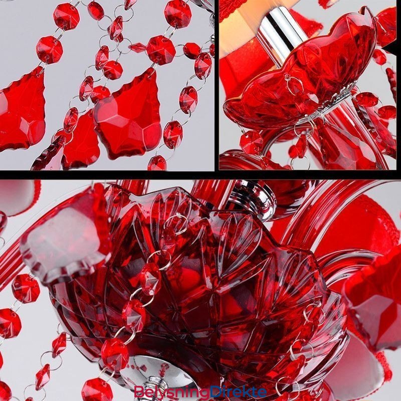 Krystalllysekrone Europeisk Rødfarget Pendellampe