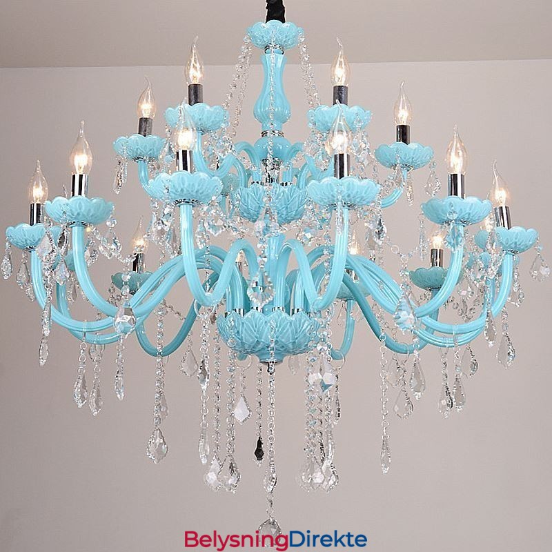 Stor Europeisk Krystalllysekrone I Blå Farge Anhengslampe