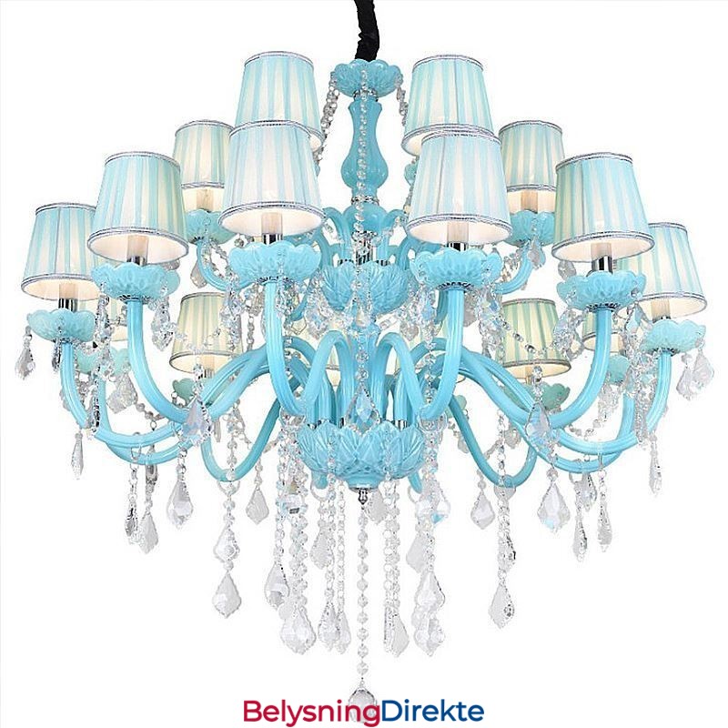 Stor Europeisk Krystalllysekrone I Blå Farge Anhengslampe