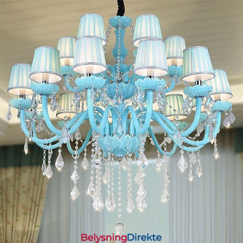 Stor Europeisk Krystalllysekrone I Blå Farge Anhengslampe