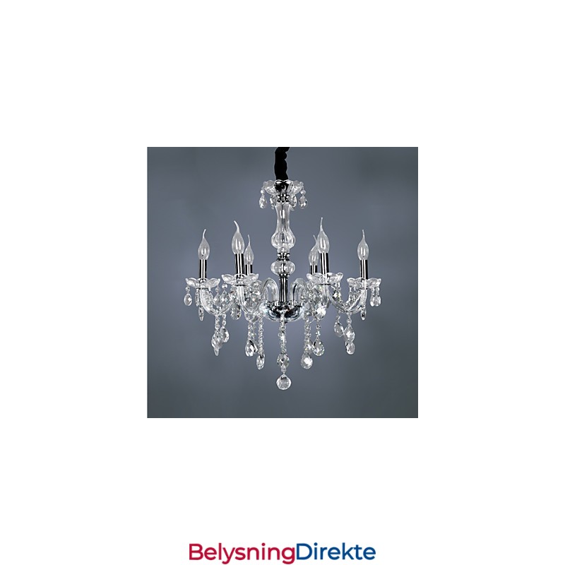 Elegant Krystalllysekrone Med 6 Lys