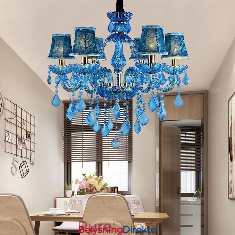 Elegant Krystalllysekrone Europeisk Blå Anhengslampe