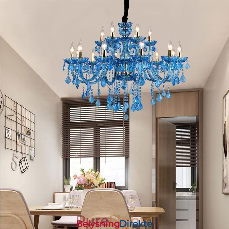Elegant Krystalllysekrone Europeisk Blå Anhengslampe