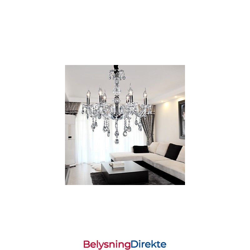 Elegant Krystalllysekrone Med 6 Lys