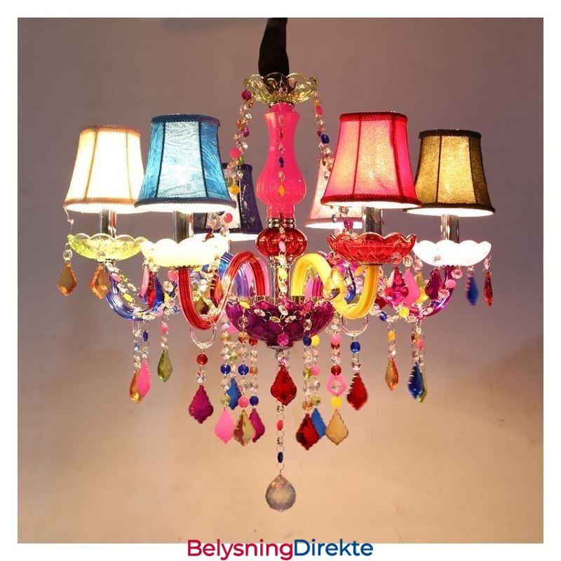 Stor Fargerik Krystalllysekrone Europeisk Pendellampe