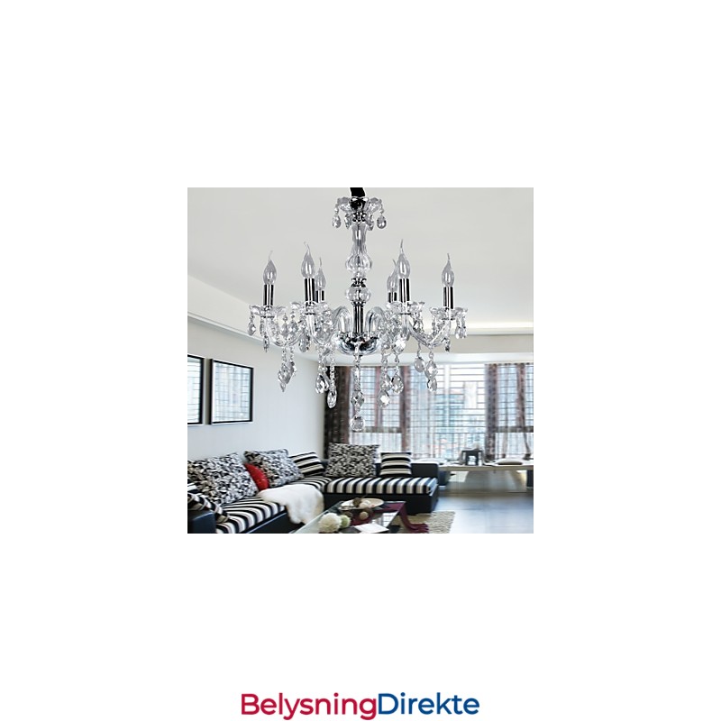 Elegant Krystalllysekrone Med 6 Lys