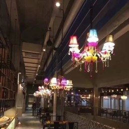 Stor Fargerik Krystalllysekrone Europeisk Pendellampe