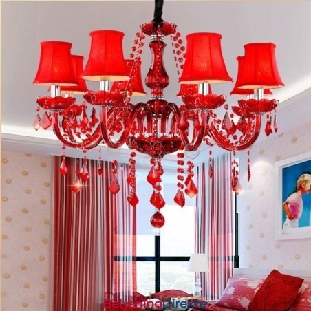 Luksuriøs Krystalllysekrone I Europeisk Rødfarget Anhengslampe