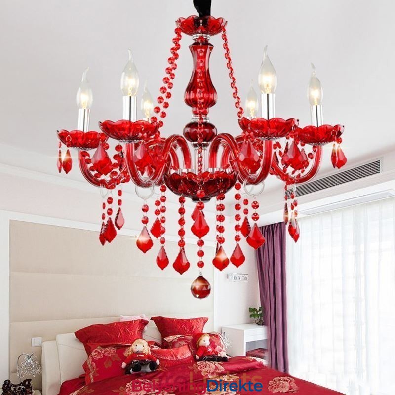 Luksuriøs Krystalllysekrone I Europeisk Rødfarget Anhengslampe