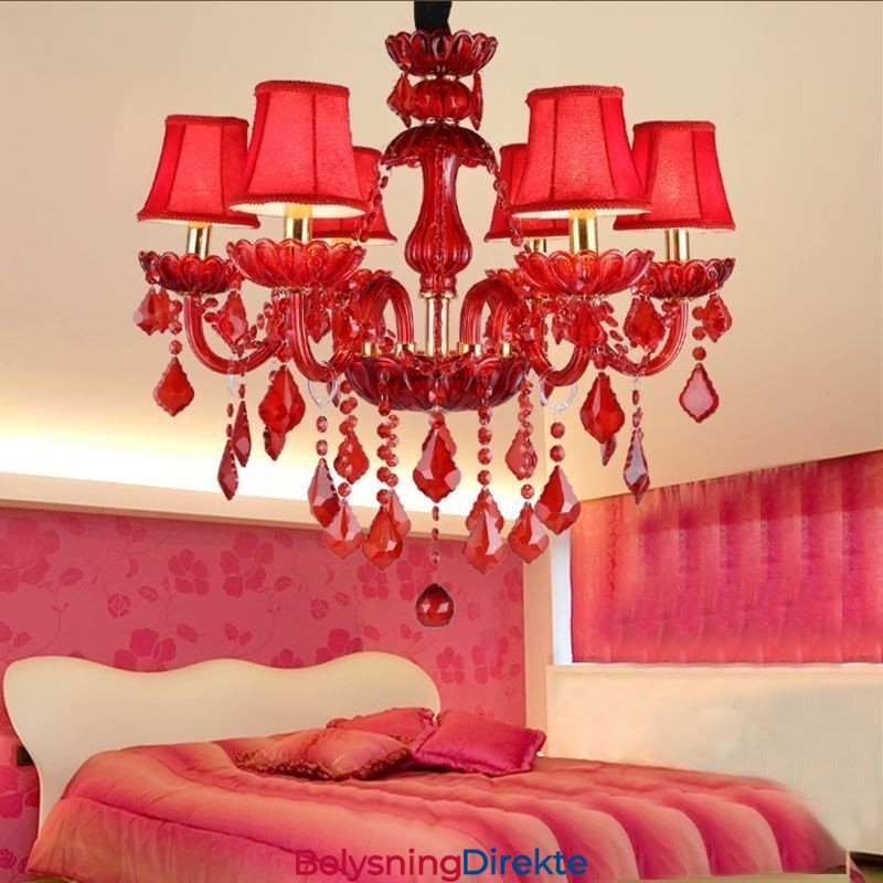 Europeisk Elegant Krystalllysekrone I Rød Farge Anhengslampe