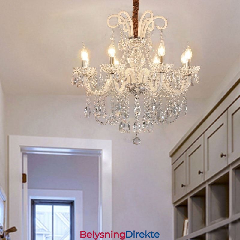 Elegant Krystalllysekrone I Europeisk Hvitfarget Pendellampe