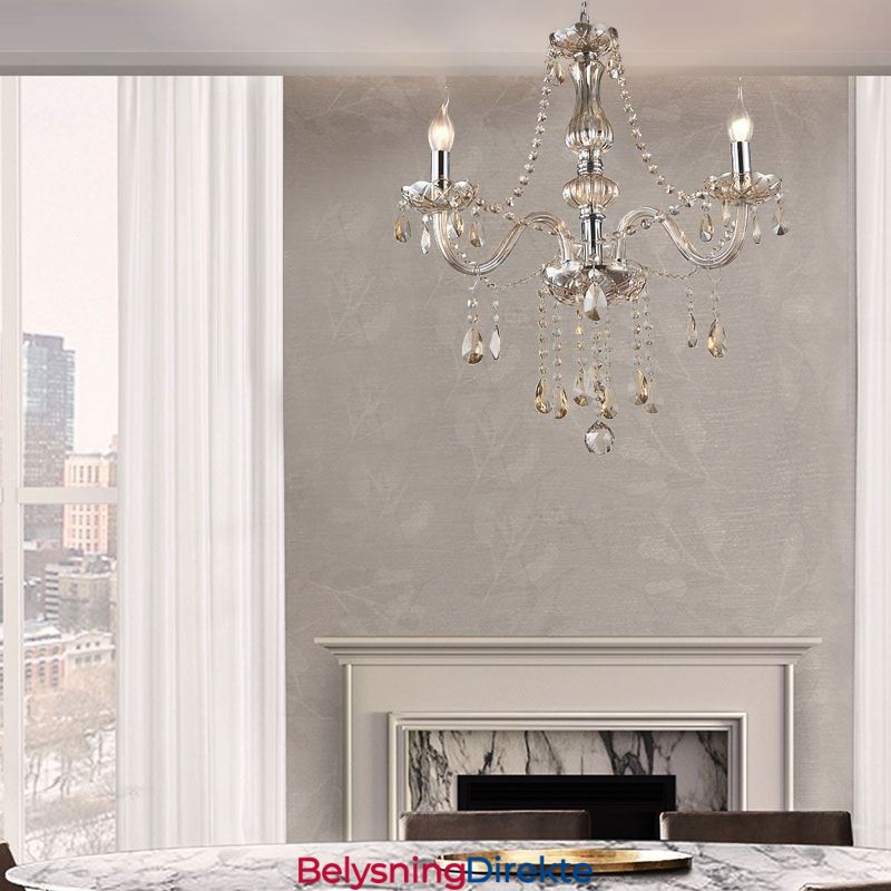 Krystalllysekrone I Europeisk Konjakkfarget Glassanhengslampe