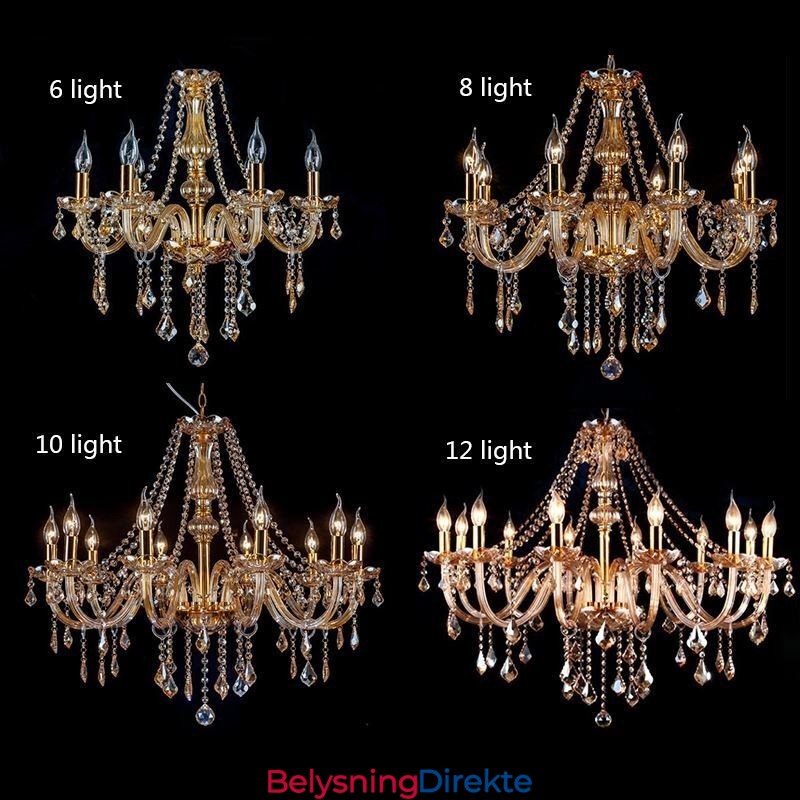 Europeisk Krystalllysekrone Luksuriøs Ravfarget Anhengslampe