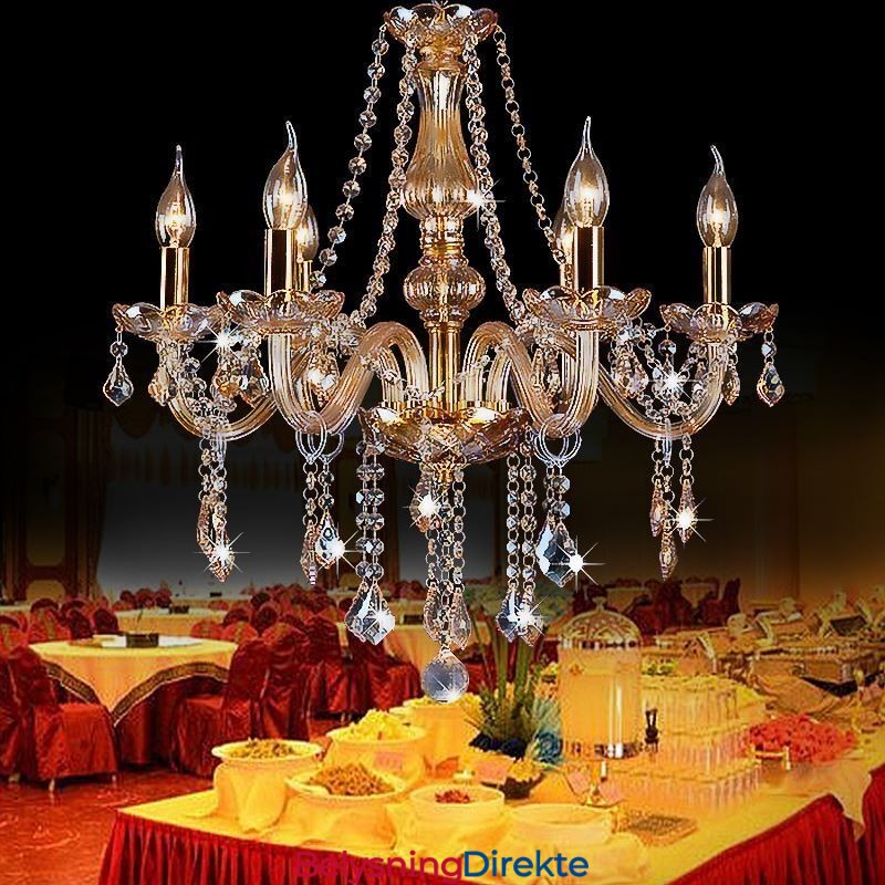 Europeisk Krystalllysekrone Luksuriøs Ravfarget Anhengslampe