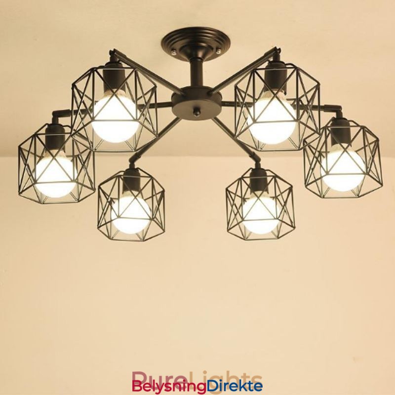 Moderne Fuglebur-Anhengslampe I Jern, Dekorativ Belysning