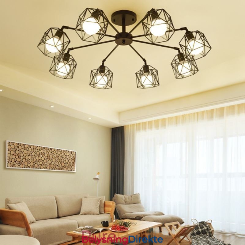 Moderne Fuglebur-Anhengslampe I Jern, Dekorativ Belysning