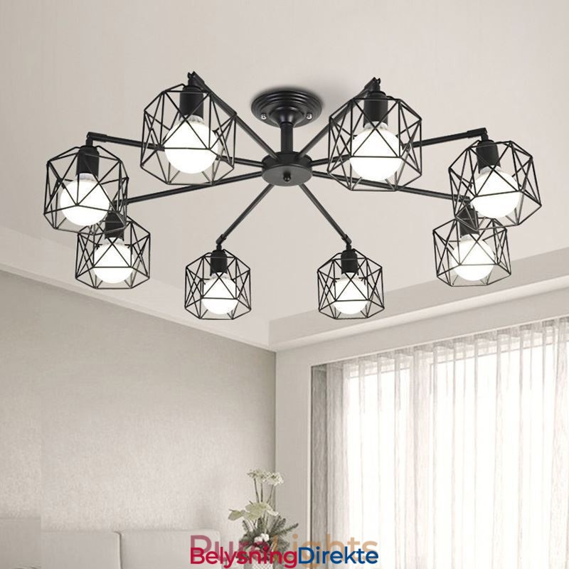 Moderne Fuglebur-Anhengslampe I Jern, Dekorativ Belysning