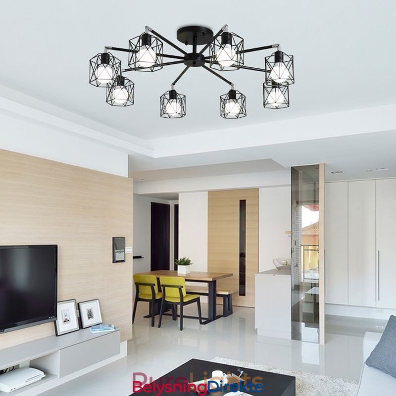 Moderne Fuglebur-Anhengslampe I Jern, Dekorativ Belysning