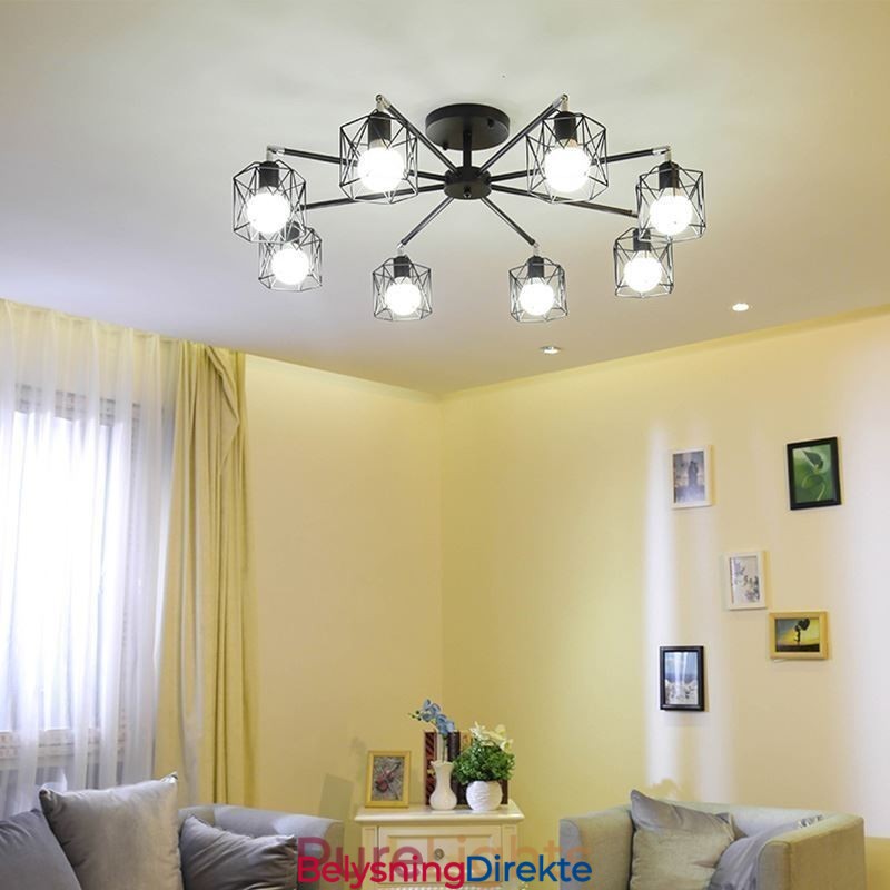 Moderne Fuglebur-Anhengslampe I Jern, Dekorativ Belysning