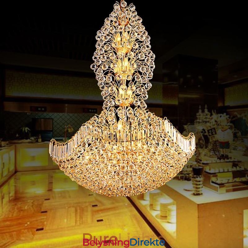 Europeisk Krystall Empire Lysekrone Stor Gullfarget Anhengslampe