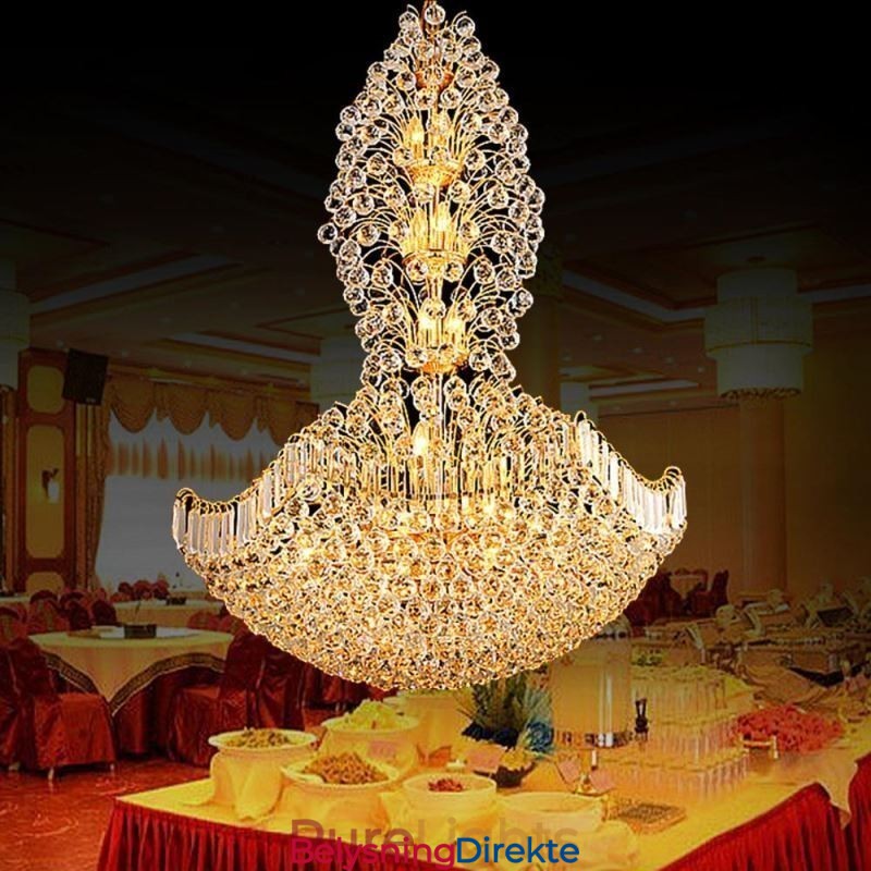 Europeisk Krystall Empire Lysekrone Stor Gullfarget Anhengslampe