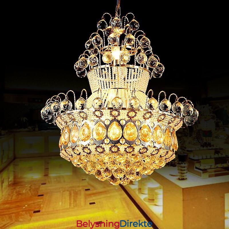 Moderne Gullfarget Empire-Lysekrone, Enkel Krystallanhengslampe