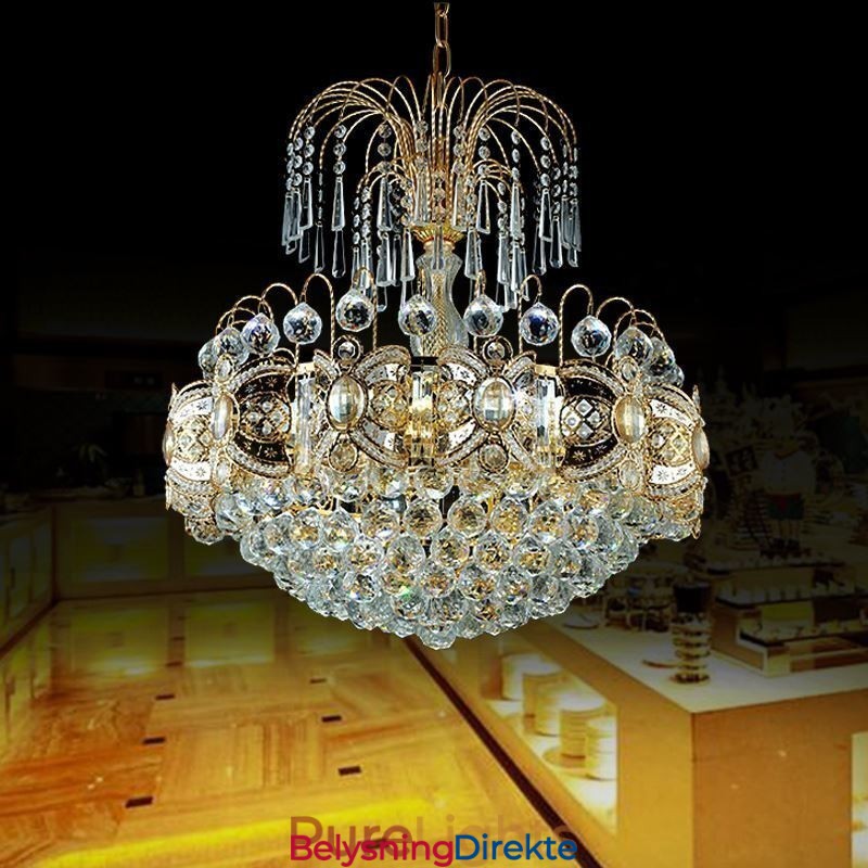 Elegant Krystalllysekrone Klassisk Gullfarget Anhengslampe