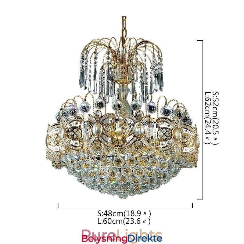 Elegant Krystalllysekrone Klassisk Gullfarget Anhengslampe