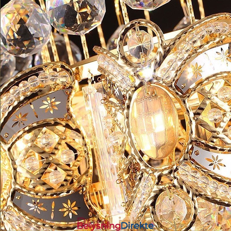 Elegant Krystalllysekrone Klassisk Gullfarget Anhengslampe