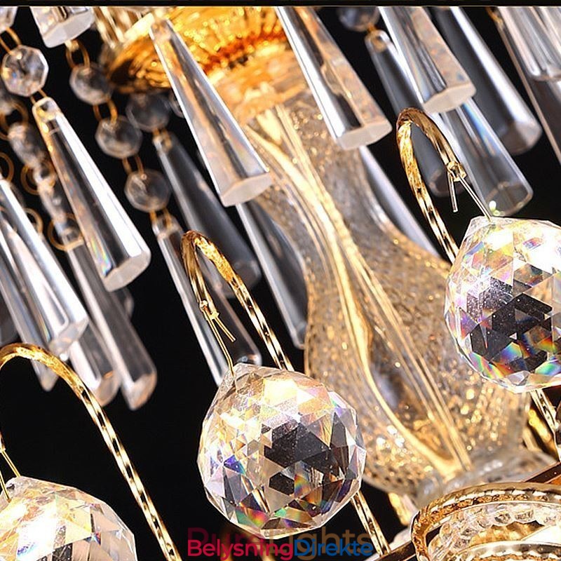 Elegant Krystalllysekrone Klassisk Gullfarget Anhengslampe