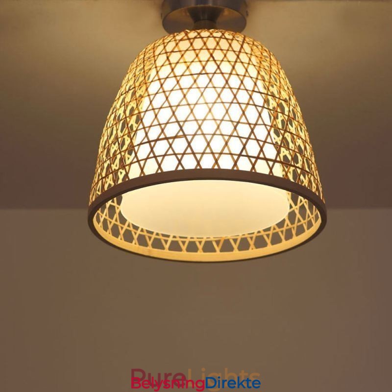 Kreativ Rund Taklampe I Bambus, Delvis Innfelt, For Vestibulebelysning