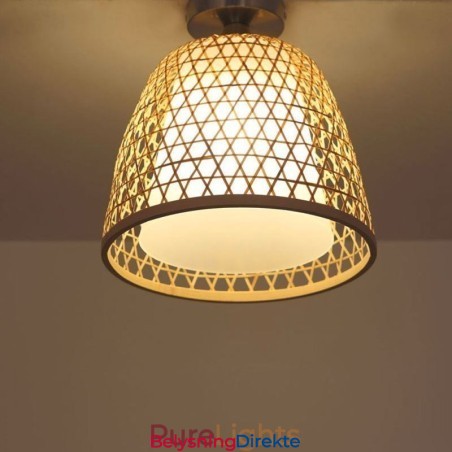 Kreativ Rund Taklampe I Bambus, Delvis Innfelt, For Vestibulebelysning