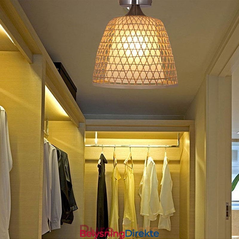 Kreativ Rund Taklampe I Bambus, Delvis Innfelt, For Vestibulebelysning