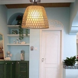 Kreativ Rund Taklampe I Bambus, Delvis Innfelt, For Vestibulebelysning