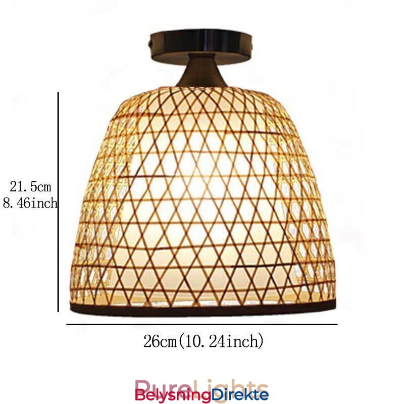 Kreativ Rund Taklampe I Bambus, Delvis Innfelt, For Vestibulebelysning