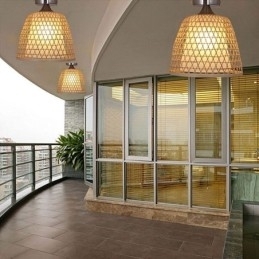 Kreativ Rund Taklampe I Bambus, Delvis Innfelt, For Vestibulebelysning