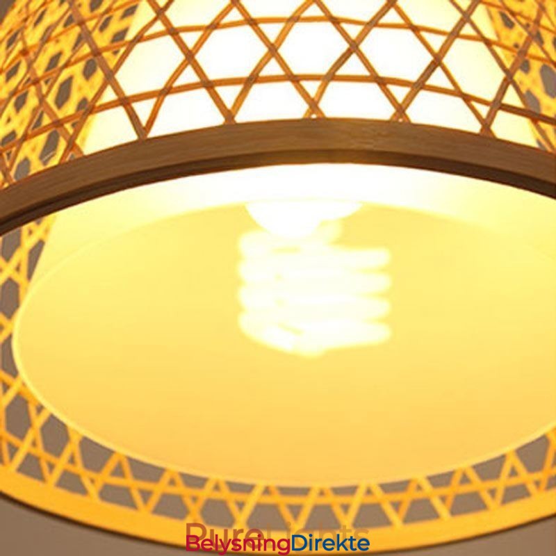 Kreativ Rund Taklampe I Bambus, Delvis Innfelt, For Vestibulebelysning