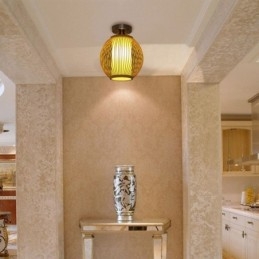 Unik, Halvinnfelt, Kreativ, Rund Bambus Taklampe For Verandabelysning