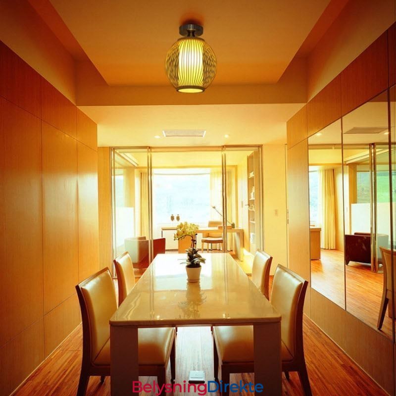 Unik, Halvinnfelt, Kreativ, Rund Bambus Taklampe For Verandabelysning