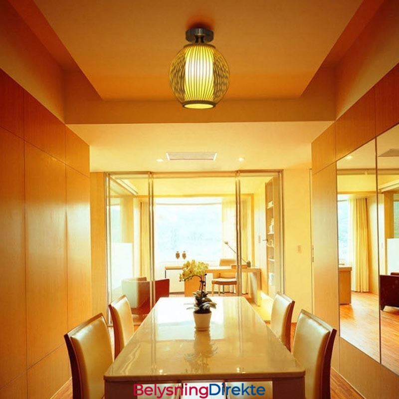 Unik, Halvinnfelt, Kreativ, Rund Bambus Taklampe For Verandabelysning